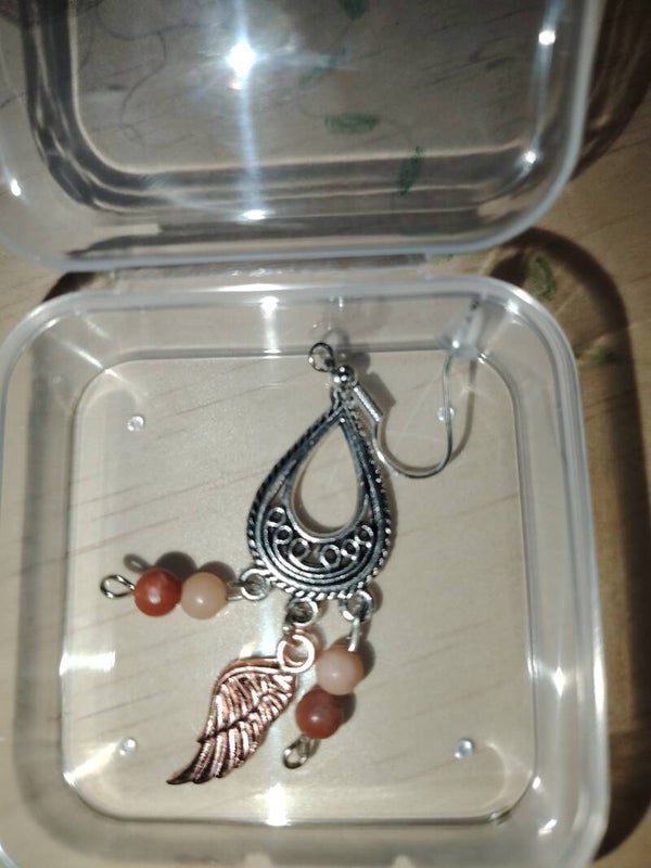 Bijoux- boucles d'oreilles - aventurine- ailes d'Anges