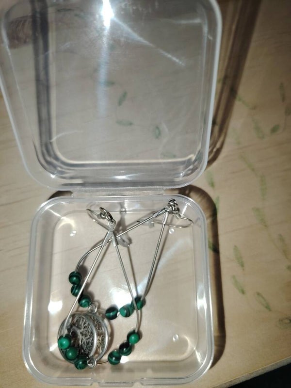 Bijoux - boucles d'oreilles - Malachite/arbre de vie