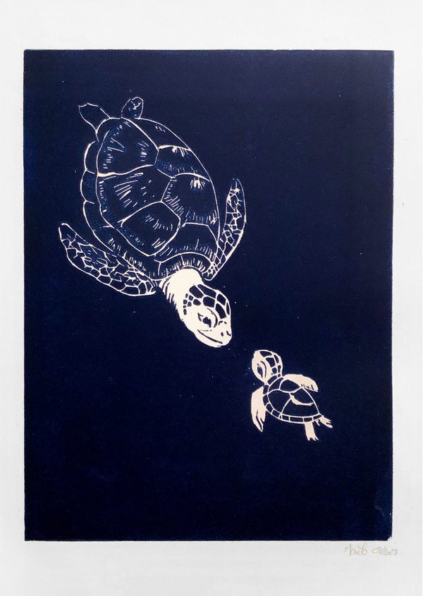Rencontre sous-marine – Affiche linogravure A4