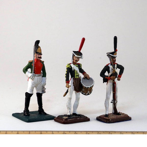 Russian private, dragoon on foot and company drummer 54mm 1812
