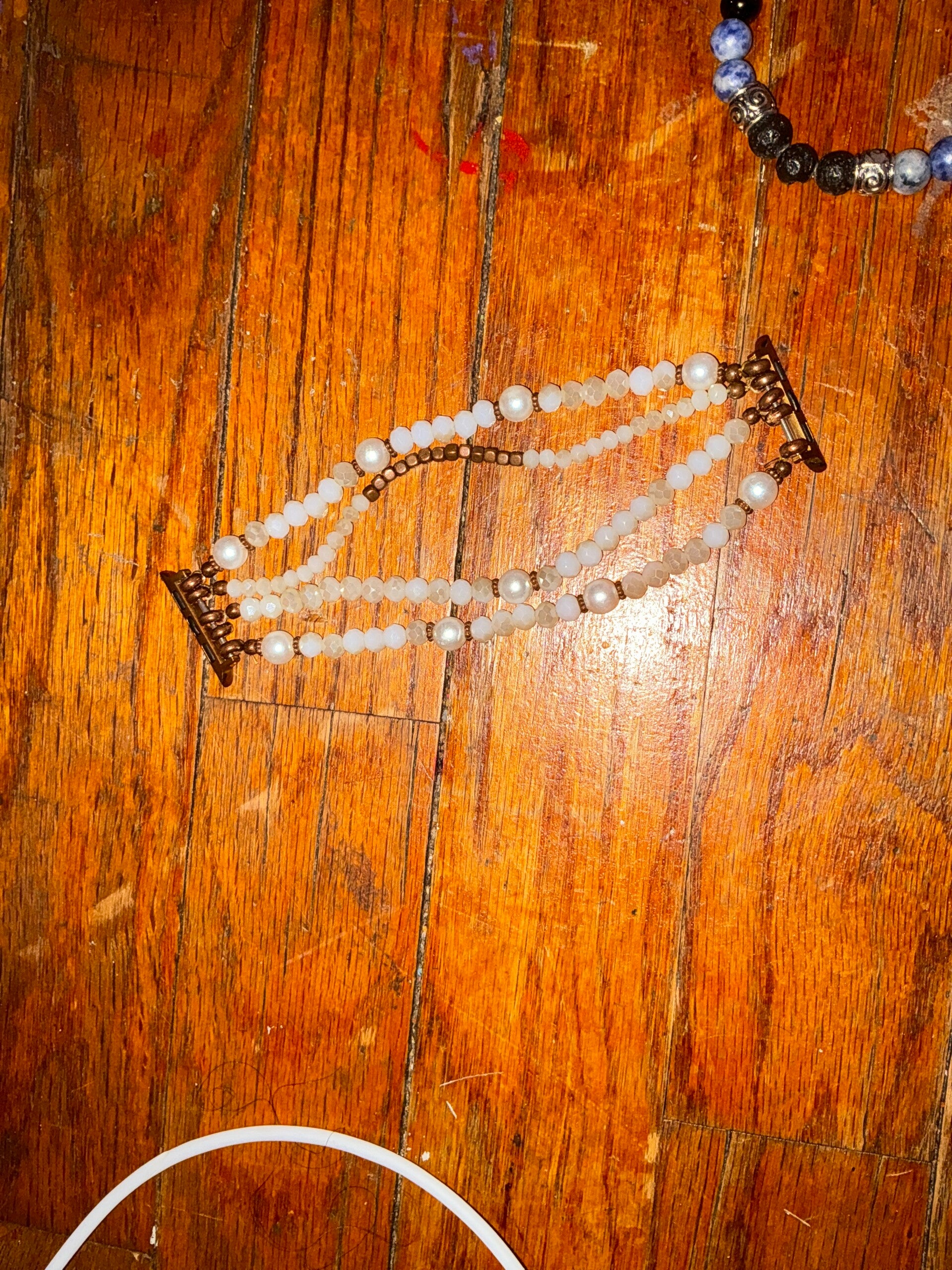 White beaded Apple Watch wrist strap