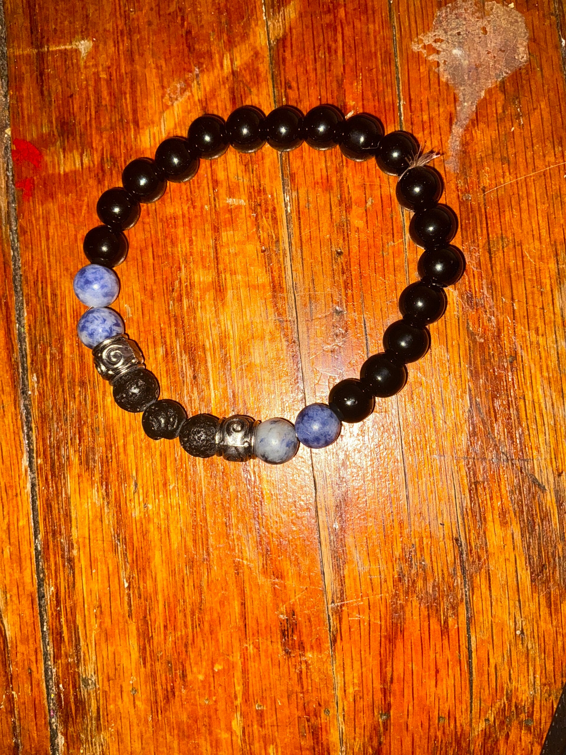 Blue and black beaded bracelet