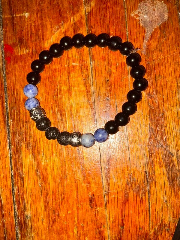 Blue and black beaded bracelet
