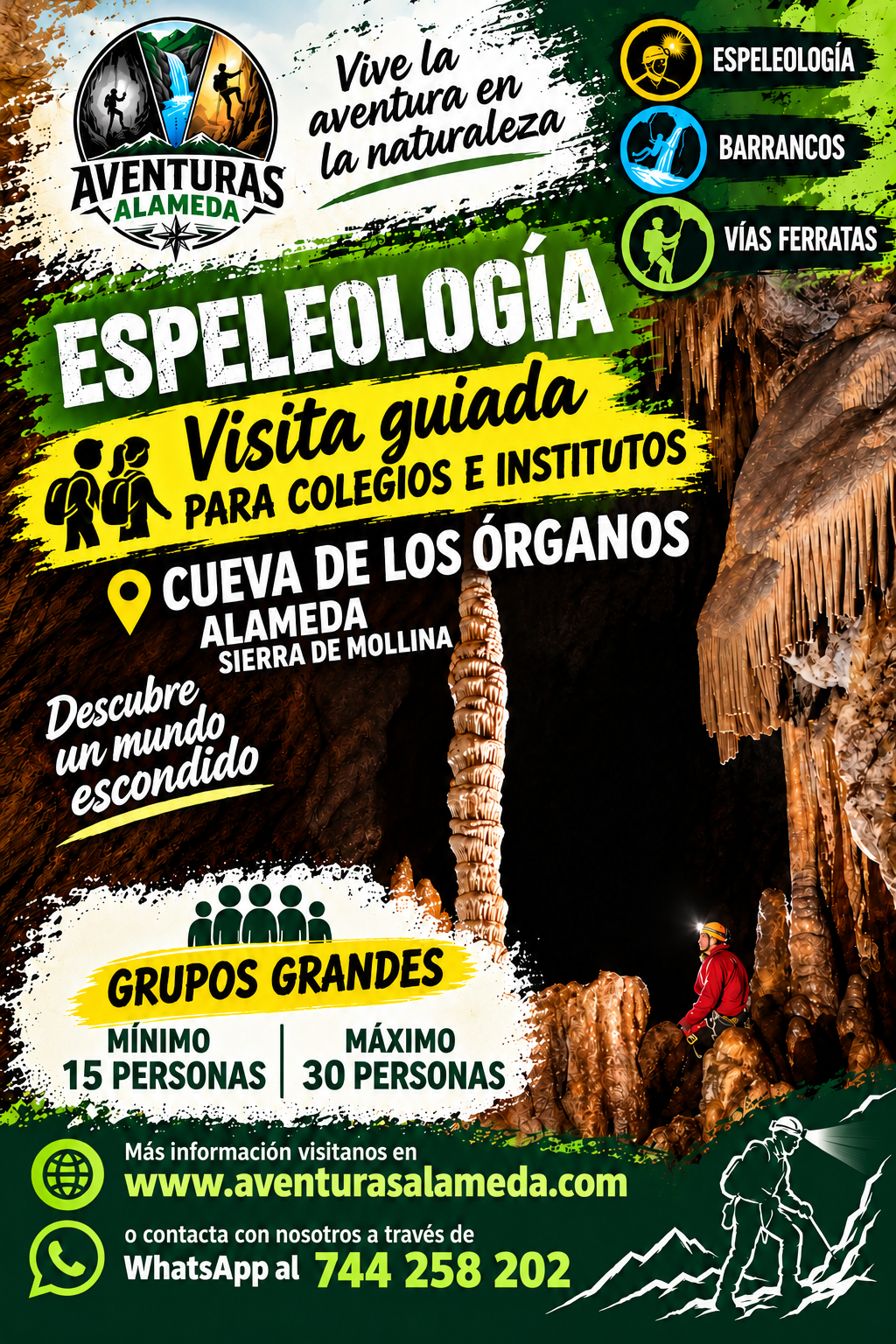 Cueva de los órganos GRUPOS GRANDES 28 € por persona