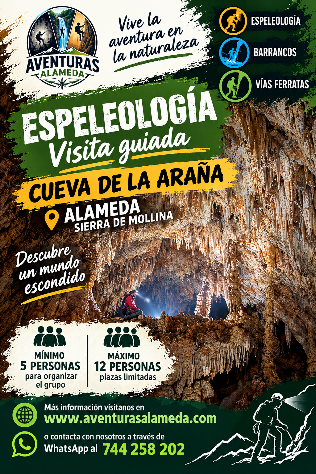 Cueva de la araña sierra de Mollina,  grupos mínimo 5 personas. 30 € por persona