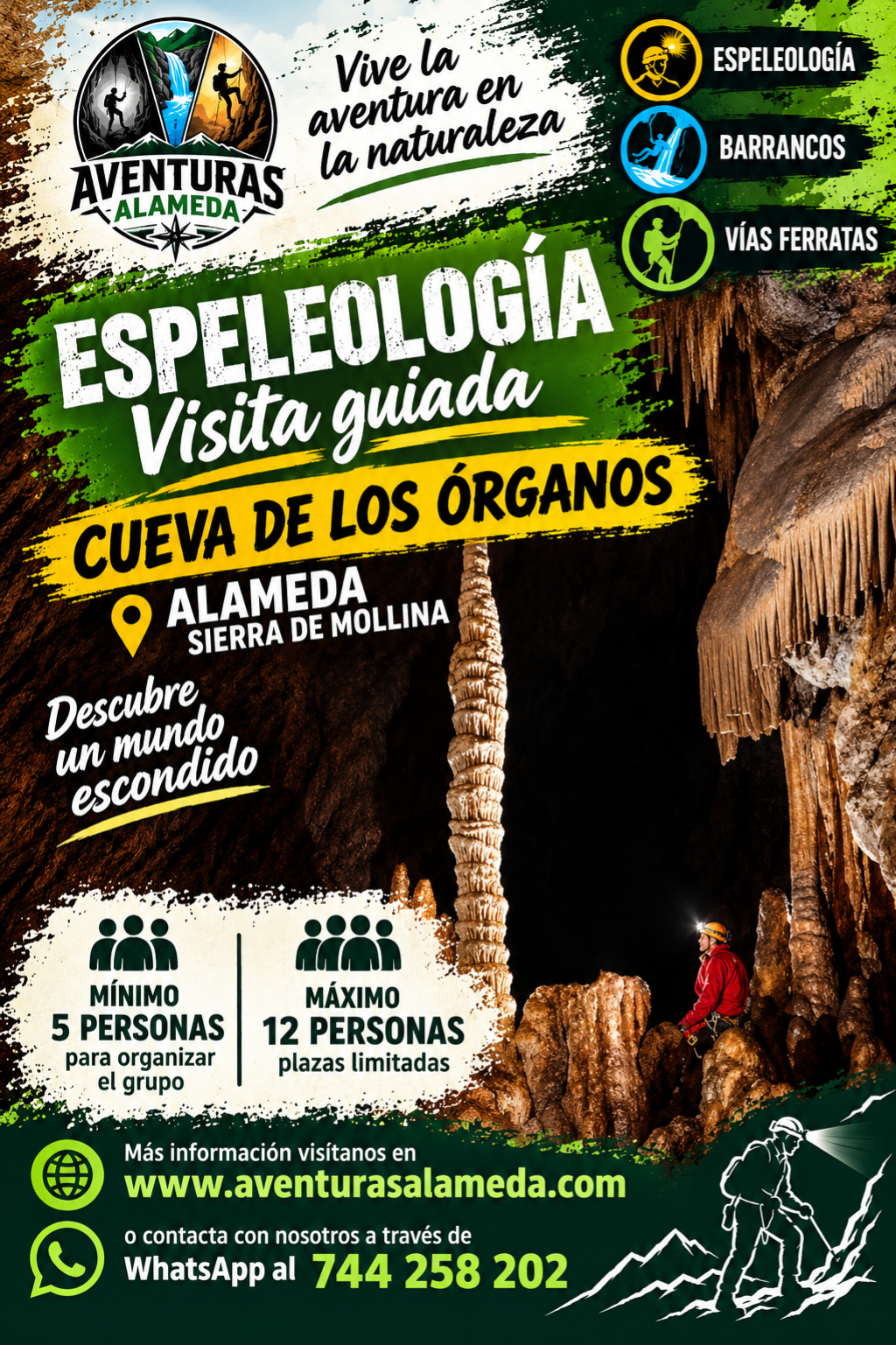 Cueva de los órganos sierra de Mollina grupos mínimo 5 personas. 30 € por persona