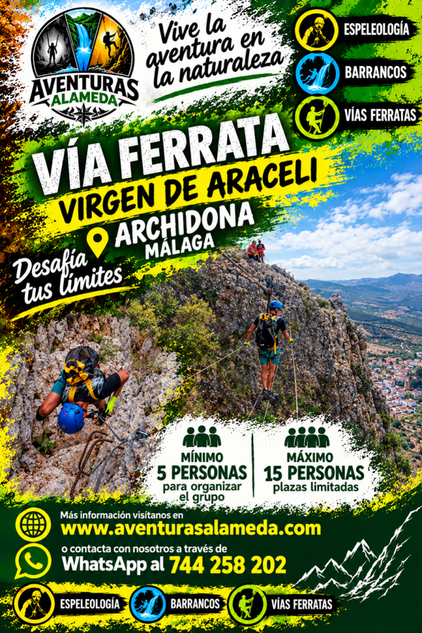 Via ferratas virgen de gracia en Archidona,  grupos mínimo 5 personas. 45 € por persona