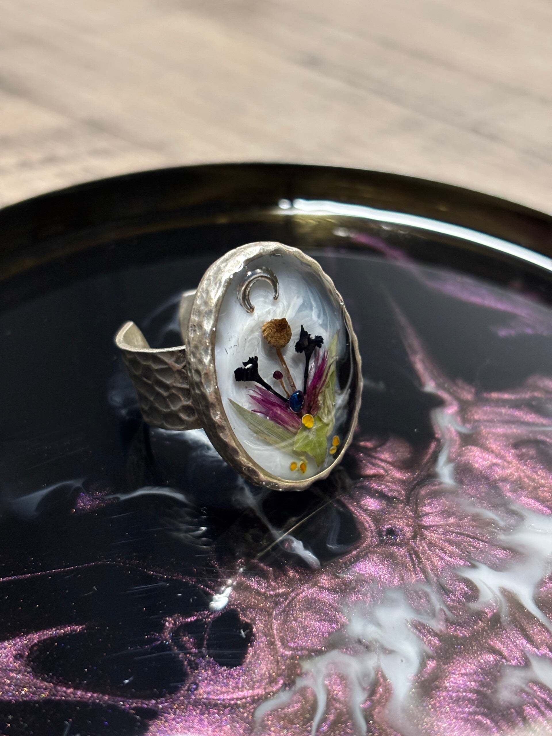 epoxidharz ring mit echten pilzen naturschmuck unikat