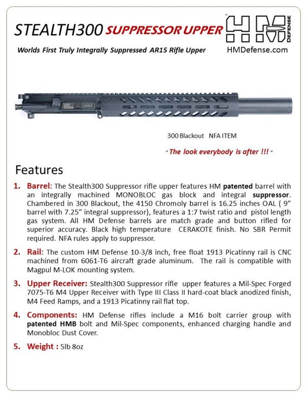 HM Defense 300BLACKOUT Intergraded suppressed upper