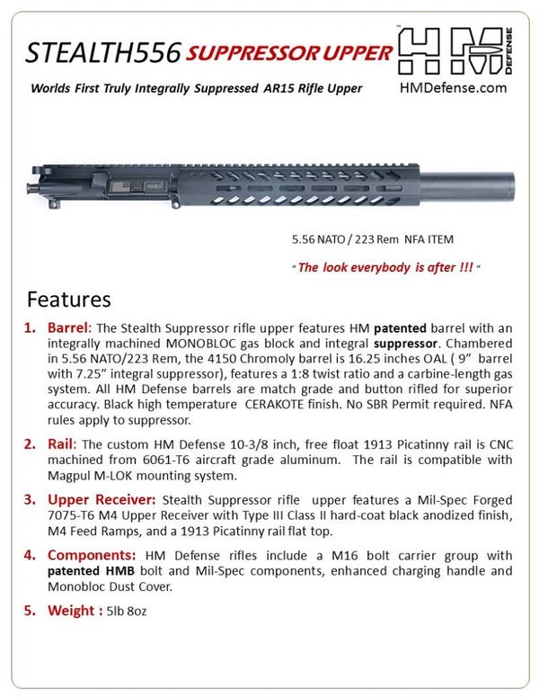 HM Defense 5.56 Nato Intergraded suppressed upper