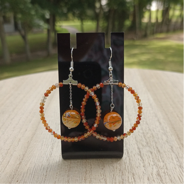 Boucles d'oreilles " Oréa " - Cornaline + perle en verre