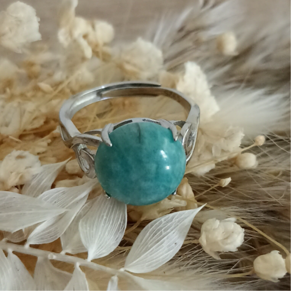 Bague réglable " Sceau d'Harmonie " - Cabochon rond Amazonite