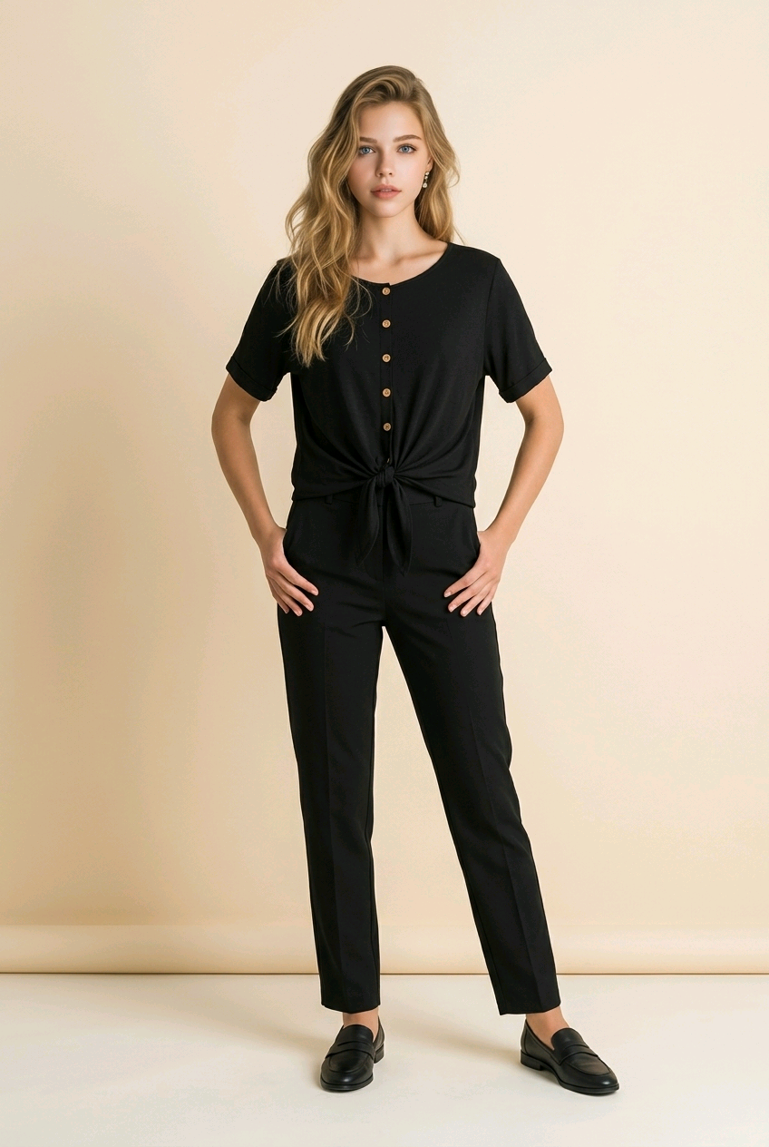 🖤 Zwarte Blouse met Knoop 1 maat van S tot L