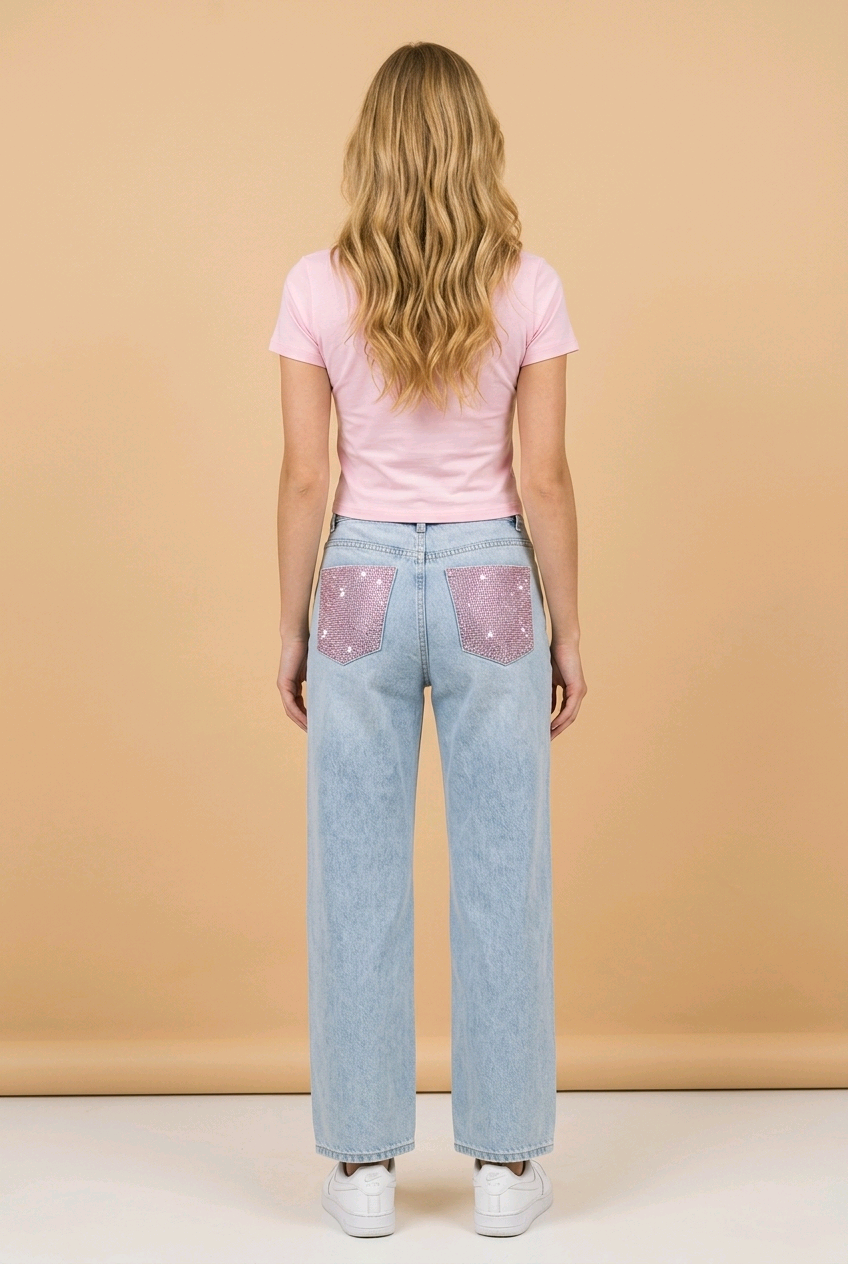 Lichtblauwe Jeans met Glitterdetails maat 38