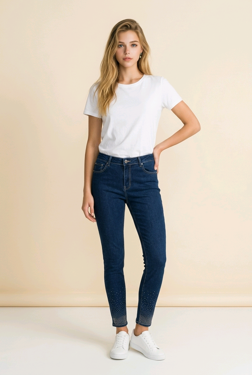 Donkerblauwe Skinny Jeans met Subtiele Glitterdetails maat 44