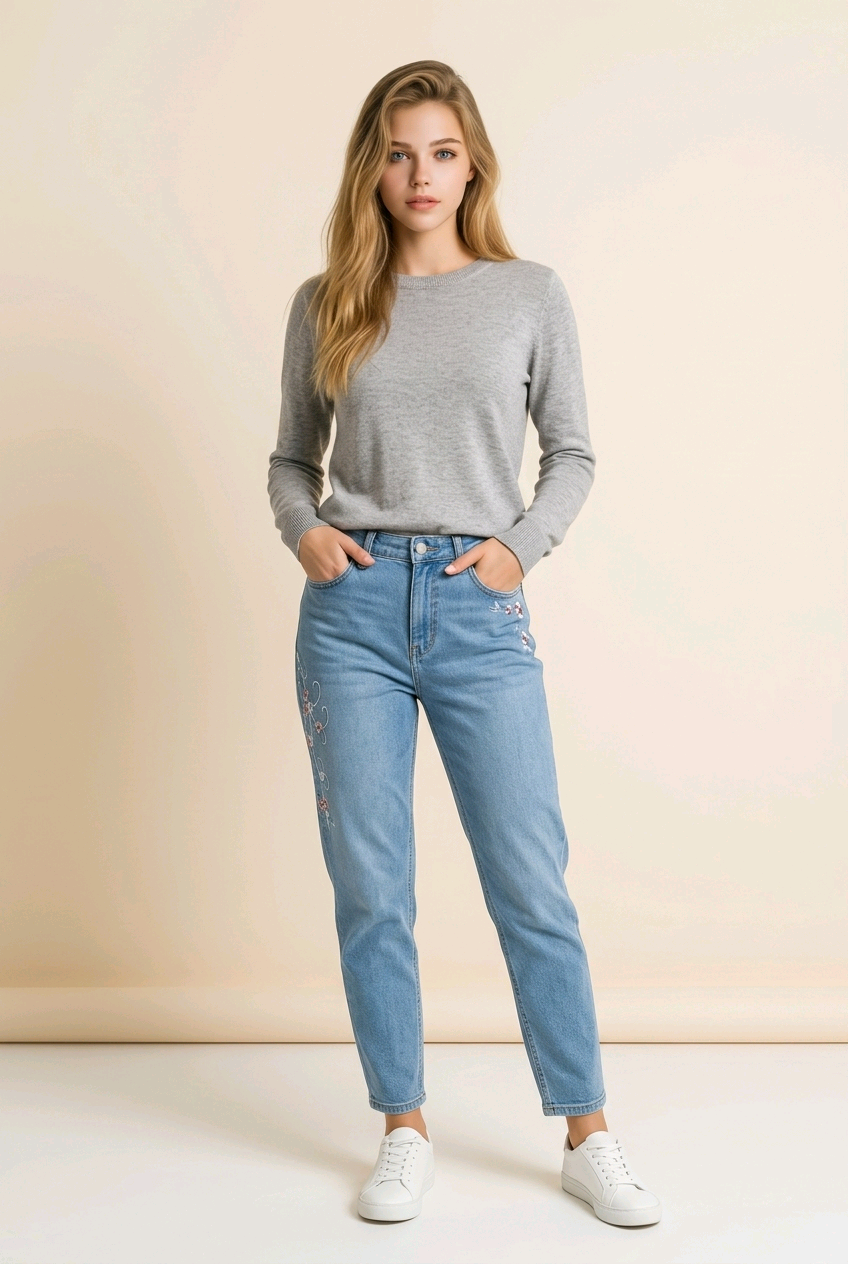 Lichtblauwe Jeans met Geborduurde Details maatje 38