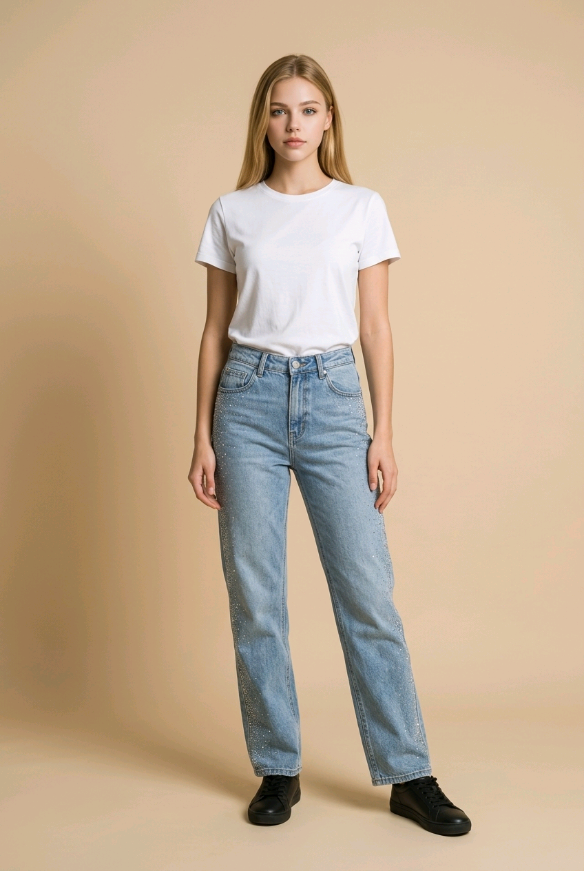 Lichtblauwe Jeans met Subtiele Glitterdetails maat 40