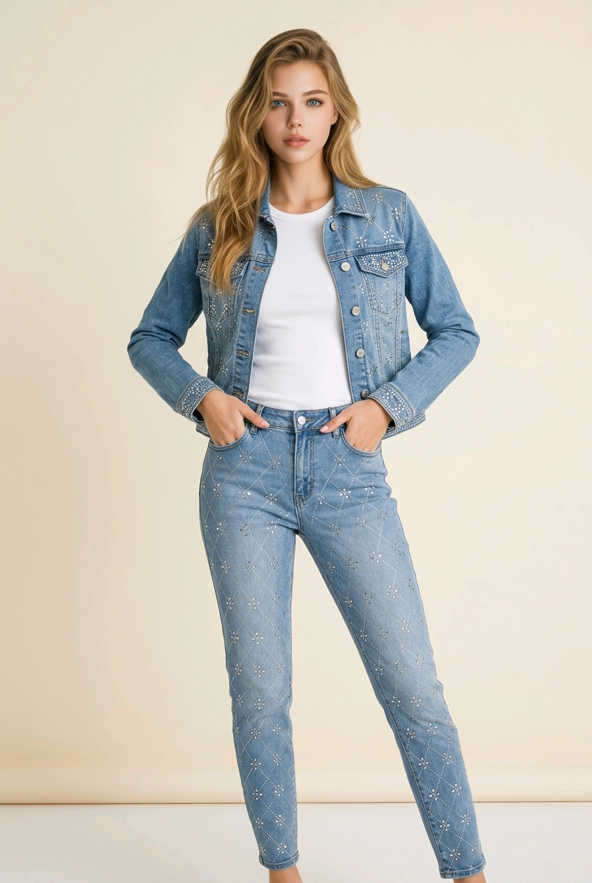 Lichtblauwe Jeans met Luxe Glitterpatroon maat 42