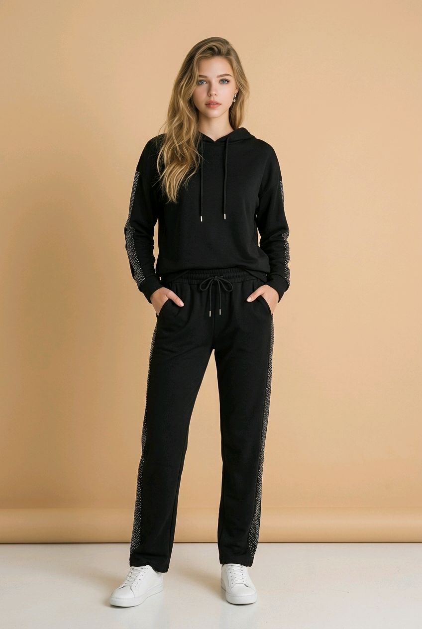 Zwarte Joggingbroek met Subtiele Glitterdetails maat S/M