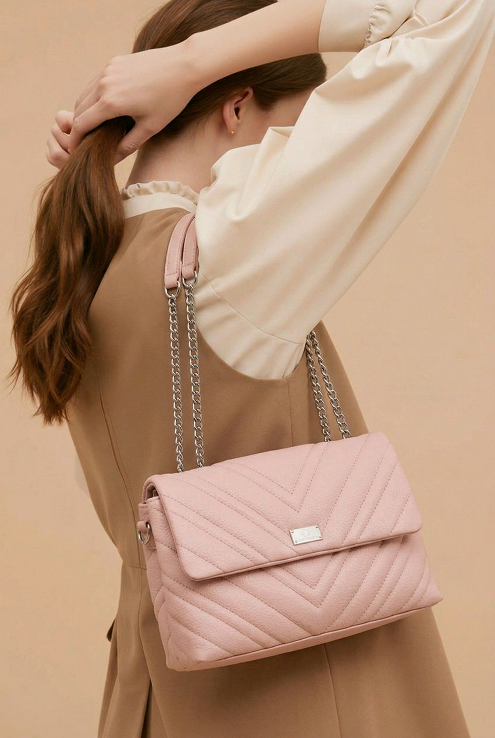 Handtas “Quilted Chain Bag” – kleuren rose.beige.abricose bestellen met kleur