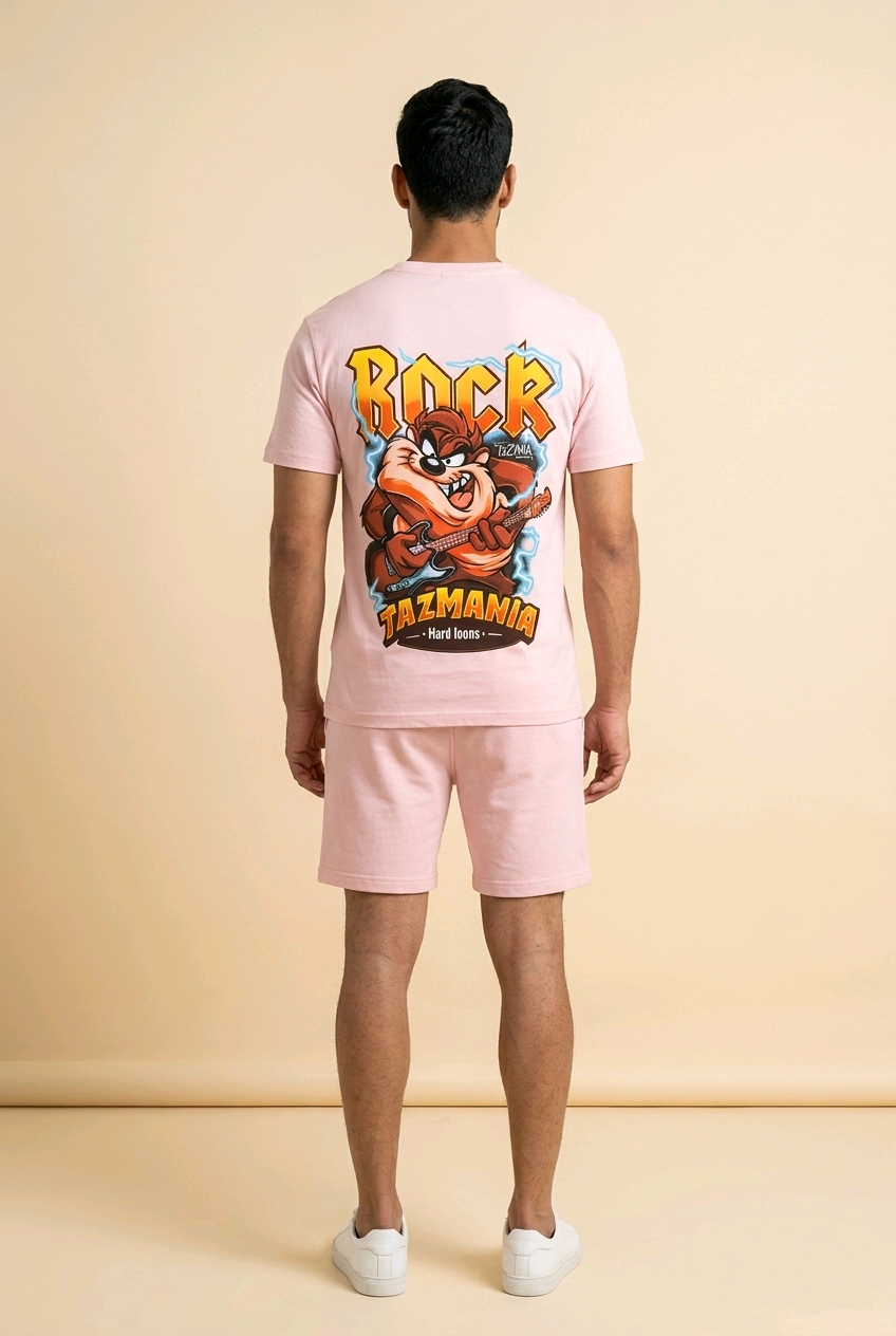 Roze Heren T-shirt met Backprint – Tazmania Rock maat S