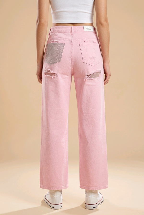 Rose glitter broek maat L