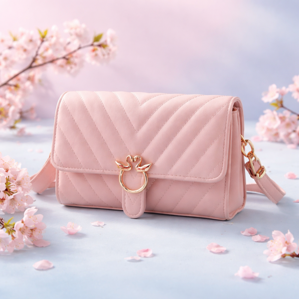 Klein leuk tasje met zwaantjes met steentjes in en bijpassende geldbeugeltje rose