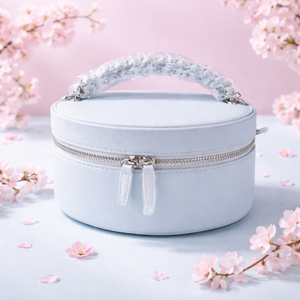 Beauty case tasjes klein licht blauw met fijne schouderriem