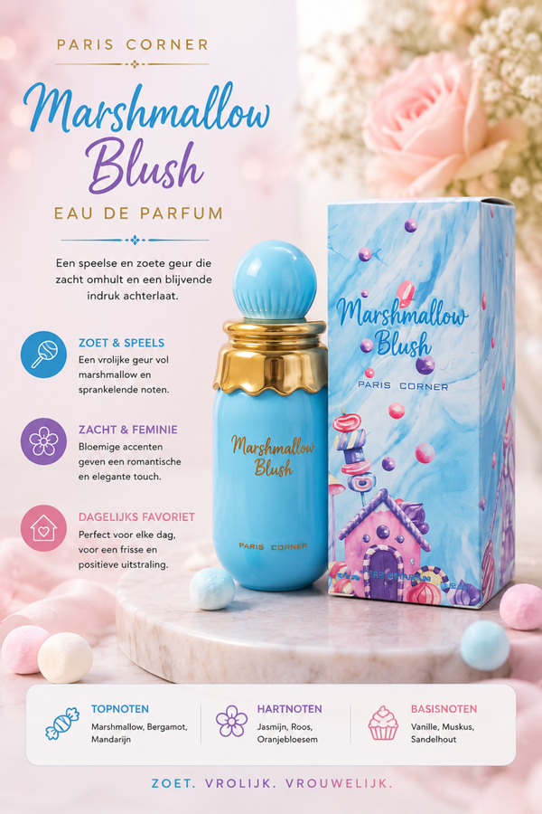 Paris Corner Marshmallow Blush (Blue Edition) Eau de Parfum zijn: 30 ml