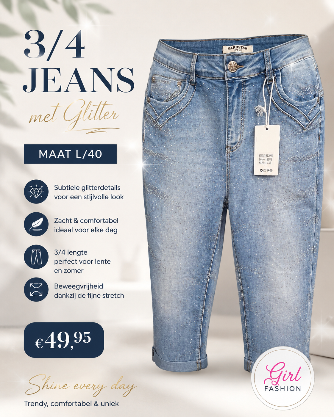 3kwarts broek glitter