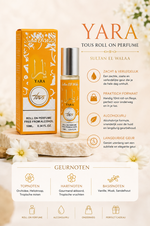 Yara Tous Roll On Parfum – Sultan El Walaa (10 ml) zijn: