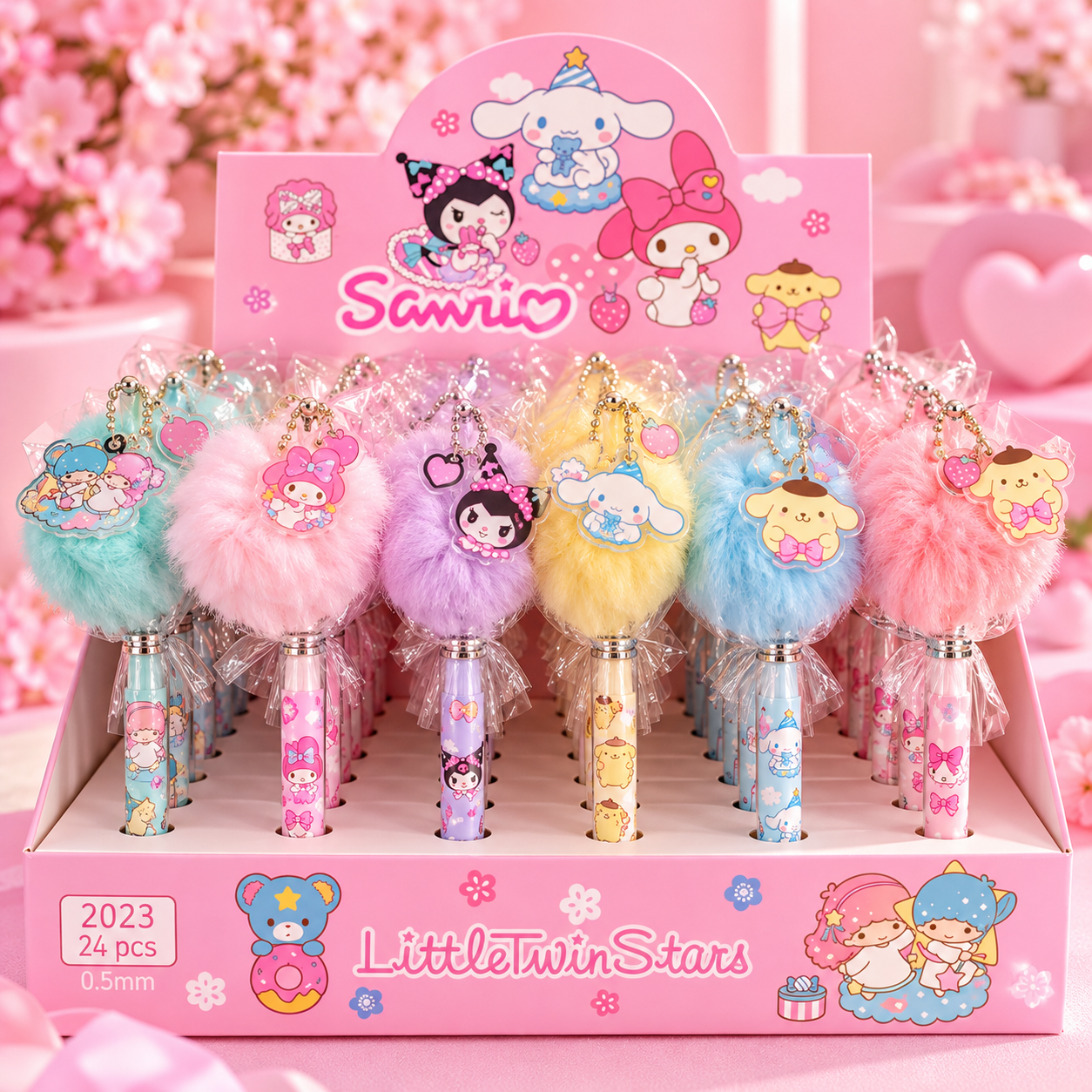 Sanrio fluffy balpen met sleutelhanger –