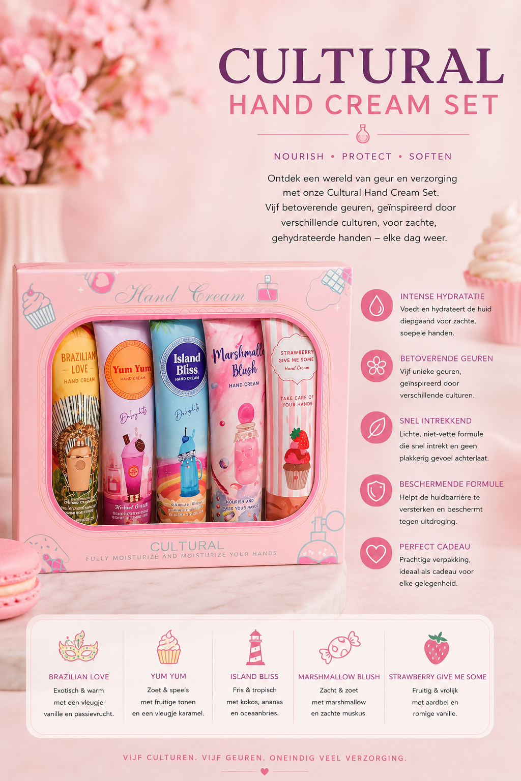 Cultural Hand Cream Set verschillen per handcrème: