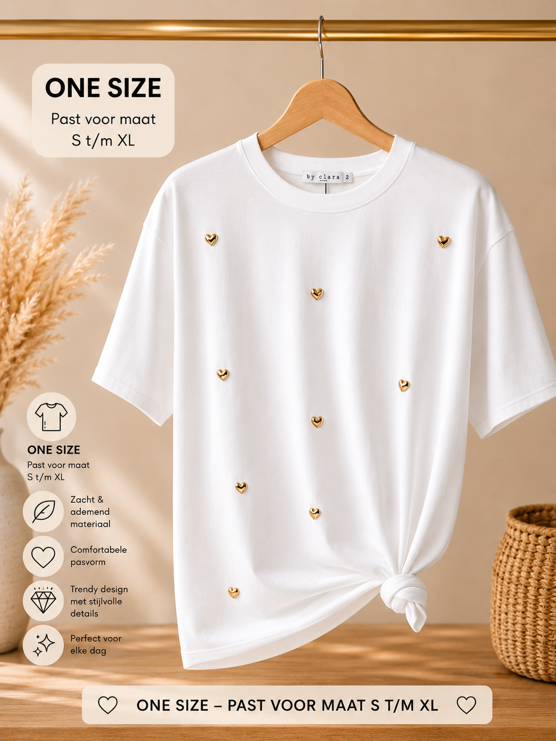 Mooie tshirt met gouden hartjes erop