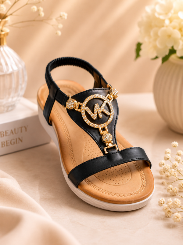 Elegante Dames Sandalen – Zwart met Gouden Details