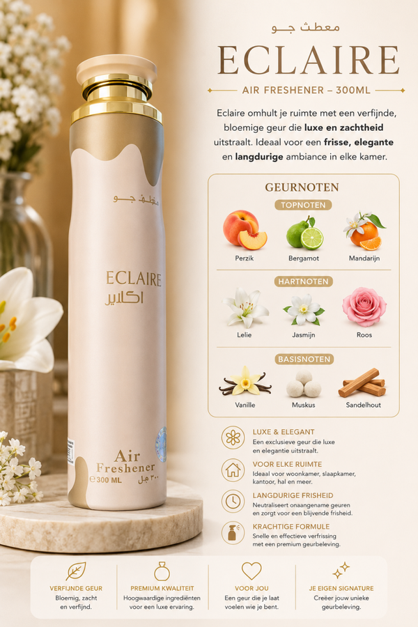 Lattafa Eclaire Air Freshener (300 ml) zijn:  🍮 Topnoten