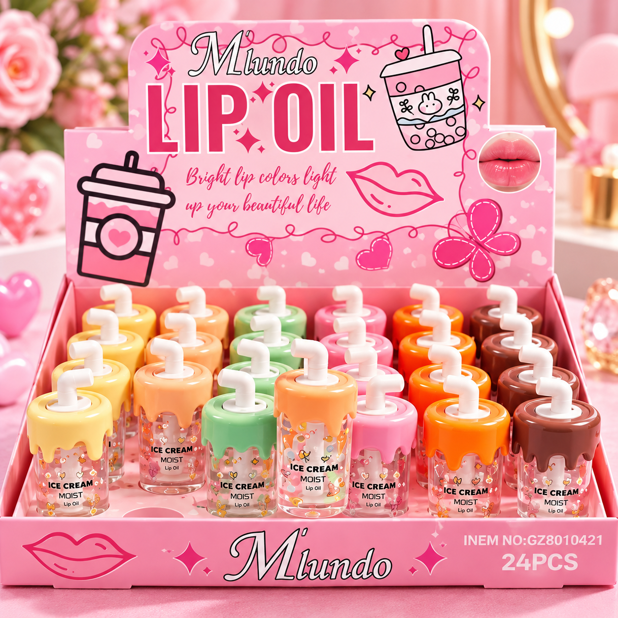 💗 Mlundo Lip Oil – Ice Cream Moisturizing Lip Oil 🍦