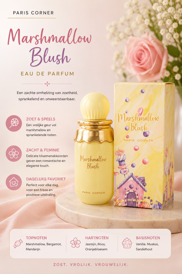 Paris Corner Marshmallow Blush (Yellow Edition) Eau de Parfum zijn: 30 ml