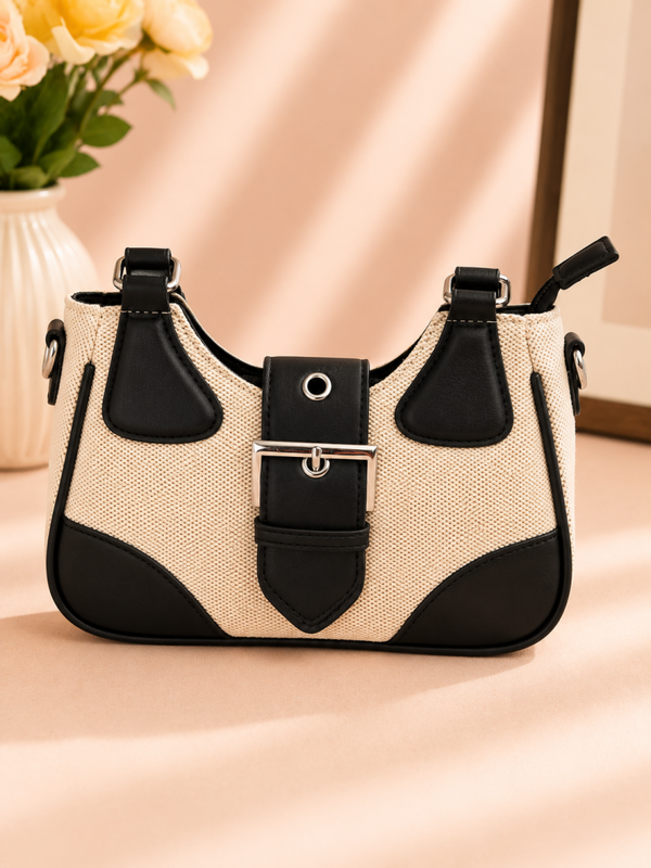 Handtas – Beige met Zwarte Accenten