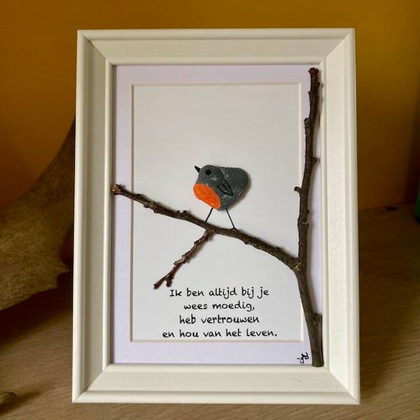 Schilderijtje 3D. Ik ben altijd bij je, wees moedig, heb vertrouwen en hou van het leven. 16 x 21 cm of 27 x 21 cm.