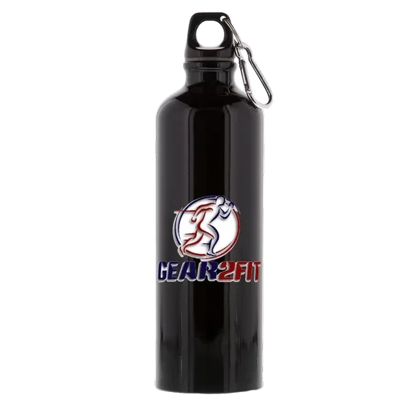 GEAR2FIT® BRAND Black Aluminum Water Bottle with Carabiner – 26 oz.