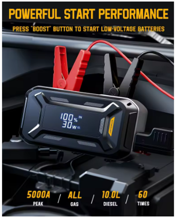 ACMOUNT 5000A Car Jump Starter (All Gas & 10.0L Diesel Engine), 12V Portable Battery Charger for Emergency
