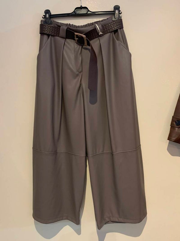 Broek namaak leder taupe 7/8