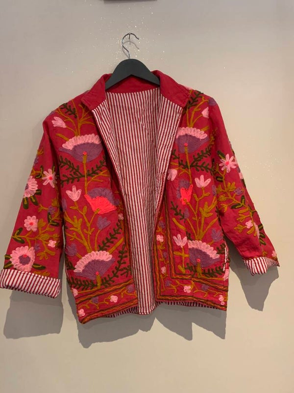 Vest katoen broderie fushia