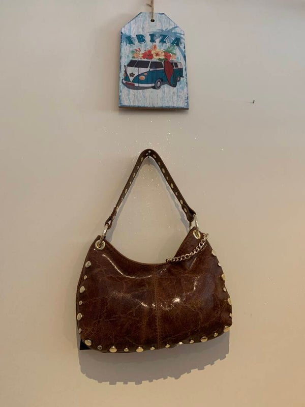 Schoudertas met lange lits vintage camel