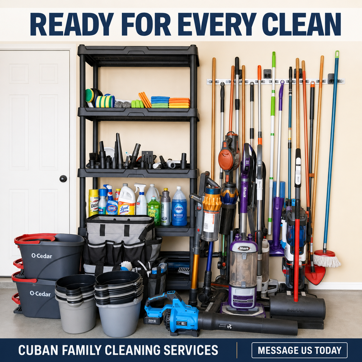 Professional cleaning equipment used by Cuban Family Cleaning Services in Conway and Greenbrier, Arkansas