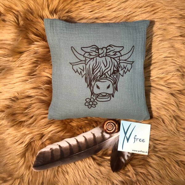 Traubenkernen Kissen Kuh mit Masche