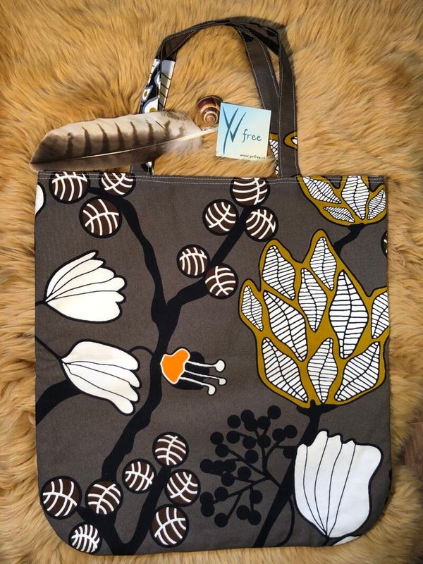 Wendetasche grau/senf Blumen