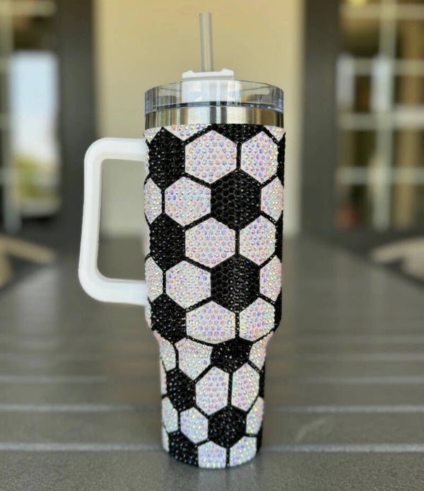 40oz Rhinestone Soccer Tumbler