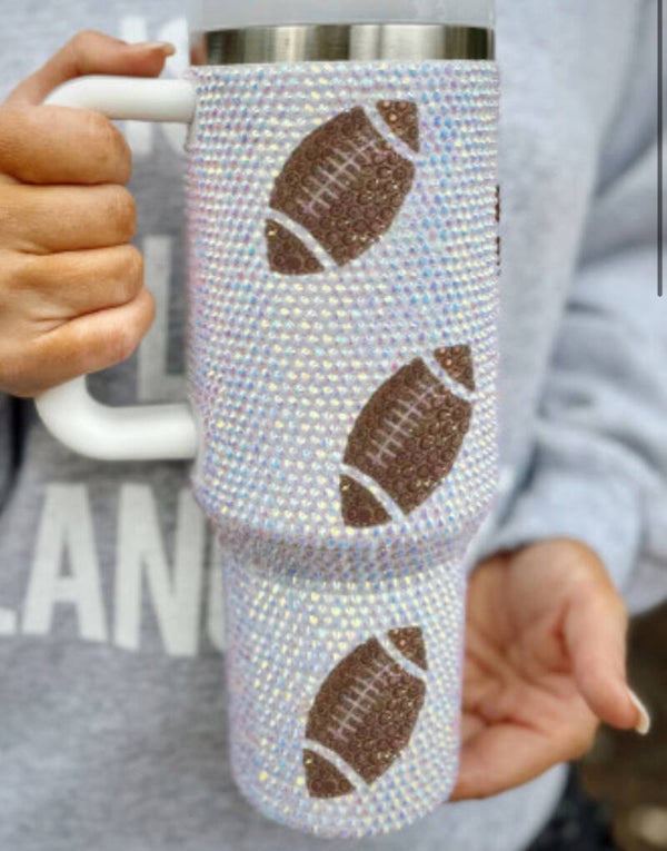 40oz Rhinestone Football Cup